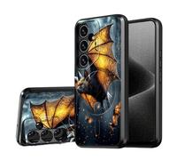 DISUOFEART for Samsung Galaxy S25/ S24 Case, Bat with Glowing Wings Military-Grade Shockproof Protection, Camera Lens Protector & Adjustable Kickstand, Heavy Duty Drop Protection