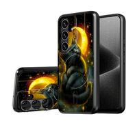 DISUOFEART for Samsung Galaxy S25/ S24 Case, Cat by Crescent Moon Military-Grade Shockproof Protection, Camera Lens Protector & Adjustable Kickstand, Heavy Duty Drop Protection