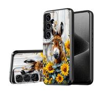 DISUOFEART for Samsung Galaxy S25/ S24 Case, Donkey with Sunflowers and Sign Military-Grade Shockproof Protection, Camera Lens Protector & Adjustable Kickstand, Heavy Duty Drop Protection
