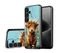 DISUOFEART for Samsung Galaxy S25/ S24 Case, Flower-Crowned Highland Calf Military-Grade Shockproof Protection, Camera Lens Protector & Adjustable Kickstand, Heavy Duty Drop Protection