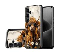 DISUOFEART for Samsung Galaxy S25/ S24 Case, Highland Cows with Sunglasses Military-Grade Shockproof Protection, Camera Lens Protector & Adjustable Kickstand, Heavy Duty Drop Protection