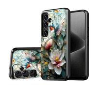 DISUOFEART for Samsung Galaxy S25/ S24 Case, Hummingbird and Flowers Mosaic Military-Grade Shockproof Protection, Camera Lens Protector & Adjustable Kickstand, Heavy Duty Drop Protection