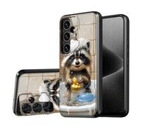 DISUOFEART for Samsung Galaxy S25/ S24 Case, Raccoon Bathing with Duck Military-Grade Shockproof Protection, Camera Lens Protector & Adjustable Kickstand, Heavy Duty Drop Protection