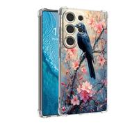 DISUOFEART for Samsung Galaxy S25 Ultra Case, Anti-Scratch Transparent Hard Back Phone Cover, Raven on Blossom Branch Clear Slim Shockproof Military-Grade Protection