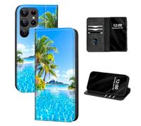DISUOFEART for Samsung Galaxy S25 Ultra Case Wallet, Leather Flip Cover with RFID Blocking, Card Holder, Magnetic Closure, Coconut Trees Ocean Serenity Kickstand Full Body Protective Case