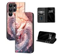 DISUOFEART for Samsung Galaxy S25 Ultra Case Wallet, Leather Flip Cover with RFID Blocking, Card Holder, Magnetic Closure, White Dragon with Cherry Blossoms Kickstand Full Body Protective Case