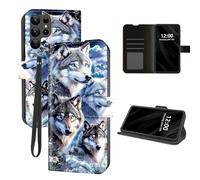 DISUOFEART for Samsung Galaxy S25 Ultra Case Wallet with Card Holder, Wolves in The Moonlight RFID Blocking Leather Flip Cover Magnetic Snap and Kickstand