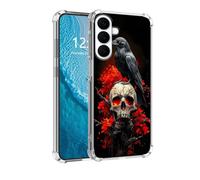 DISUOFEART for Samsung Galaxy S26 Case, Anti-Scratch Transparent Hard Back Phone Cover, Raven on Skull with Red Flames Clear Slim Shockproof Military-Grade Protection