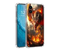 DISUOFEART for Samsung Galaxy S26 Edge Case, Anti-Scratch Transparent Hard Back Phone Cover, Fiery Dragon Over Burning Castle Clear Slim Shockproof Military-Grade Protection