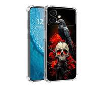 DISUOFEART for Samsung Galaxy S26 Edge Case, Anti-Scratch Transparent Hard Back Phone Cover, Raven on Skull with Red Flames Clear Slim Shockproof Military-Grade Protection
