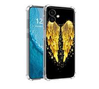 DISUOFEART for Samsung Galaxy S26 Edge Case with Pattern Design, Anti-Scratch Transparent Hard Back Phone Cover, Golden Angel Wings Glittering Clear Slim Shockproof Military-Grade Protection