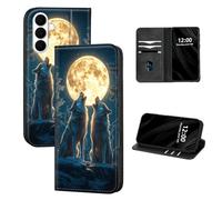 DISUOFEART for Samsung Galaxy S26 FE Wallet Case, Wolves Howling Under Giant Moon Leather Flip Cover with RFID Blocking, Card Holder, Magnetic Closure and Full Body Kickstand for Everyday Protection