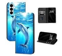 DISUOFEART for Samsung Galaxy S26 Plus Case Wallet, Leather Flip Cover with RFID Blocking, Card Holder, Magnetic Closure, Dolphin Swimming in The Ocean Kickstand Full Body Protective Case