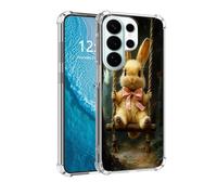 DISUOFEART for Samsung Galaxy S26 Ultra Case, Anti-Scratch Transparent Hard Back Phone Cover, Bunny on Swing with Pink Bow Clear Slim Shockproof Military-Grade Protection