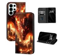 DISUOFEART for Samsung Galaxy S26 Ultra Case Wallet, Leather Flip Cover with RFID Blocking, Card Holder, Magnetic Closure, Fire Dragon Attacking Burning City Full Body Kickstand Case