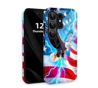 DISUOFEART for Samsung Galaxy S26 Ultra Case with Double Layer Protection, Eagle with US Flag & Lightning Film Design 2 in 1 Phone Cover, Hard Back Panel + Soft TPU Inner