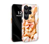 DISUOFEART for Samsung Galaxy S26 Ultra Case with Double Layer Protection - Film Design 2 in 1 Phone Cover, Orange Bunny with Pink Bow on Fabric Hard Back Panel + Soft TPU Inner