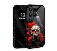 DISUOFEART for Samsung Galaxy S26 Ultra Case with Double Layer Protection - Film Design 2 in 1 Phone Cover, Raven on Skull with Red Flames Hard Back Panel + Soft TPU Inner
