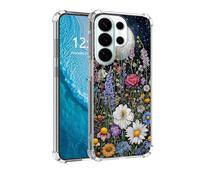 DISUOFEART for Samsung Galaxy S26 Ultra Case with Pattern Design, Anti-Scratch Transparent Hard Back Phone Cover, Wildflower Under the Moonlight Clear Slim Shockproof Military-Grade Protection