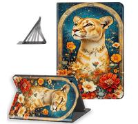 DISUOFEART for Samsung Galaxy Tab A9 Case 8.7 Inch, Slim Lightweight Stand Cover with Auto Sleep/Wake, Lioness in Ornate Frame Wildflower