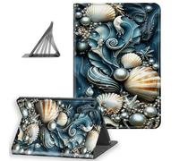 DISUOFEART for Samsung Galaxy Tab A9 Case 8.7 Inch, Slim Lightweight Stand Cover with Auto Sleep/Wake, Seashell and Pearl Ocean Collage