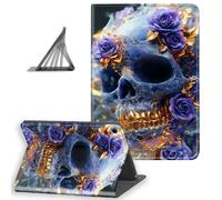 DISUOFEART for Samsung Galaxy Tab A9 Plus Case 10.9 Inch, Slim Lightweight Stand Cover with Auto Sleep/Wake, Skull Purple Roses Gold Decor