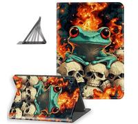 DISUOFEART for Samsung Galaxy Tab A9 Plus Case 10.9 Inch, Slim Lightweight Stand Cover with Auto Sleep/Wake, Fire Frog on Skulls Horror Poster