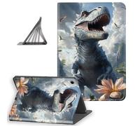DISUOFEART for Samsung Galaxy Tab A9 Plus Case 10.9 Inch, Slim Lightweight Stand Cover with Auto Sleep/Wake, Fierce Dino Among Giant Flowers