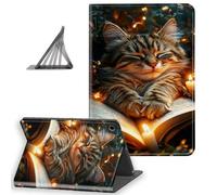DISUOFEART for Samsung Galaxy Tab A9 Plus Case 10.9 Inch, Slim Lightweight Stand Cover with Auto Sleep/Wake, Sleeping Cat Book Candle Decor