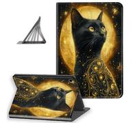 DISUOFEART for Samsung Galaxy Tab A9 Plus Case 10.9 Inch, Slim Lightweight Stand Cover with Auto Sleep/Wake, Black Cat Celestial Gold Pattern
