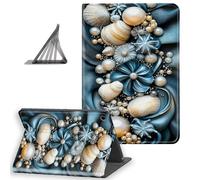 DISUOFEART for Samsung Galaxy Tab A9 Plus Case 10.9 Inch, Slim Lightweight Stand Cover with Auto Sleep/Wake, Blue Seashell and Pearl Arrangement