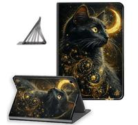 DISUOFEART for Samsung Galaxy Tab A9 Plus Case 10.9 Inch, Slim Lightweight Stand Cover with Auto Sleep/Wake, Black Cat Golden Celestial Pattern