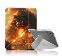 DISUOFEART for Samsung Galaxy Tab A9 Plus Case, Fiery Wolf Spirit Burning Castle Clear Protective Cover with Pencil Holder, Multi-Angle Folding Y-Shaped Stand & Auto Sleep/Wake Function