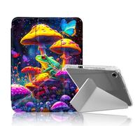 DISUOFEART for Samsung Galaxy Tab A9 Plus Case, Frog with Colorful Mushrooms Clear Protective Cover with Pencil Holder, Multi-Angle Folding Y-Shaped Stand & Auto Sleep/Wake Function