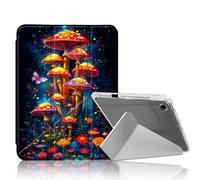 DISUOFEART for Samsung Galaxy Tab A9 Plus Case, Glowing Mushrooms in Cosmic Garden Clear Protective Cover with Pencil Holder, Multi-Angle Folding Y-Shaped Stand & Auto Sleep/Wake Function