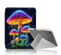 DISUOFEART for Samsung Galaxy Tab A9 Plus Case, Neon Mushrooms in Magical Night Clear Protective Cover with Pencil Holder, Multi-Angle Folding Y-Shaped Stand & Auto Sleep/Wake Function