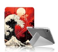 DISUOFEART for Samsung Galaxy Tab A9 Plus Case, Red Sunset Version of The Great Wave Clear Protective Cover with Pencil Holder, Multi-Angle Folding Y-Shaped Stand & Auto Sleep/Wake Function