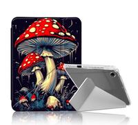 DISUOFEART for Samsung Galaxy Tab A9 Plus Case, Vibrant Red Spotted Mushrooms Clear Protective Cover with Pencil Holder, Multi-Angle Folding Y-Shaped Stand & Auto Sleep/Wake Function
