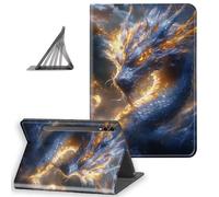 DISUOFEART for Samsung Galaxy Tab S10 Plus/ S9 Plus/ S9 FE Plus Case 12.4 Inch, Slim Lightweight Stand Cover with Auto Sleep/Wake, Blue Dragon Wreathed in Flame