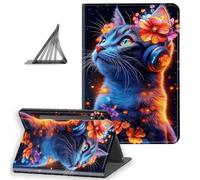 DISUOFEART for Samsung Galaxy Tab S10 Ultra/ S9 Ultra/ S8 Ultra Case 14.6 Inch, Slim Lightweight Stand Cover with Auto Sleep/Wake, Neon Cat Headphones Glow Flowers