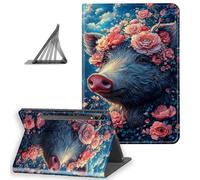 DISUOFEART for Samsung Galaxy Tab S10 Ultra/ S9 Ultra/ S8 Ultra Case 14.6 Inch, Slim Lightweight Stand Cover with Auto Sleep/Wake, Wild Boar Floral Crown Night Sky