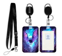 DISUOFEART ID Badge Holder with Detachable Lanyard & Heavy-Duty Retractable Reel, Bat in Cave with Neon Light Vertical ABS Name Tag Case with Swivel Belt Clip for Nurses, Doctors, Office