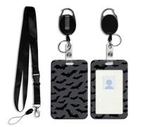 DISUOFEART ID Badge Holder with Detachable Lanyard & Heavy-Duty Retractable Reel, Bat Silhouette Pattern Vertical ABS Name Tag Case with Swivel Belt Clip for Nurses, Doctors, Office