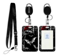 DISUOFEART ID Badge Holder with Detachable Lanyard & Heavy-Duty Retractable Reel, Bats Flying by Spider Webs Vertical ABS Name Tag Case with Swivel Belt Clip for Nurses, Doctors, Office
