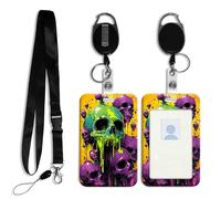 DISUOFEART ID Badge Holder with Detachable Lanyard & Heavy-Duty Retractable Reel, Colorful Melting Skulls Neon Light Vertical ABS Name Tag Case with Swivel Belt Clip for Nurses, Doctors, Office