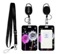 DISUOFEART ID Badge Holder with Detachable Lanyard & Heavy-Duty Retractable Reel, Dandelions with Seeds Flying Vertical ABS Name Tag Case with Swivel Belt Clip for Nurses, Doctors, Office