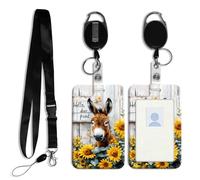 DISUOFEART ID Badge Holder with Detachable Lanyard & Heavy-Duty Retractable Reel, Donkey with Sunflowers and Sign Vertical ABS Name Tag Case with Swivel Belt Clip for Nurses, Doctors, Office