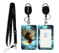 DISUOFEART ID Badge Holder with Detachable Lanyard & Heavy-Duty Retractable Reel, Eagle Flying in Stormy Sky Vertical ABS Name Tag Case with Swivel Belt Clip for Nurses, Doctors, Office