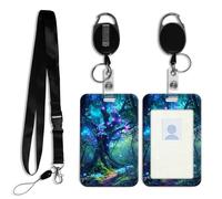 DISUOFEART ID Badge Holder with Detachable Lanyard & Heavy-Duty Retractable Reel, Fantasy Forest with Glowing Vertical ABS Name Tag Case with Swivel Belt Clip for Nurses, Doctors, Office