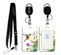 DISUOFEART ID Badge Holder with Detachable Lanyard & Heavy-Duty Retractable Reel, Hummingbird Flying Near Flower Vertical ABS Name Tag Case with Swivel Belt Clip for Nurses, Doctors, Office